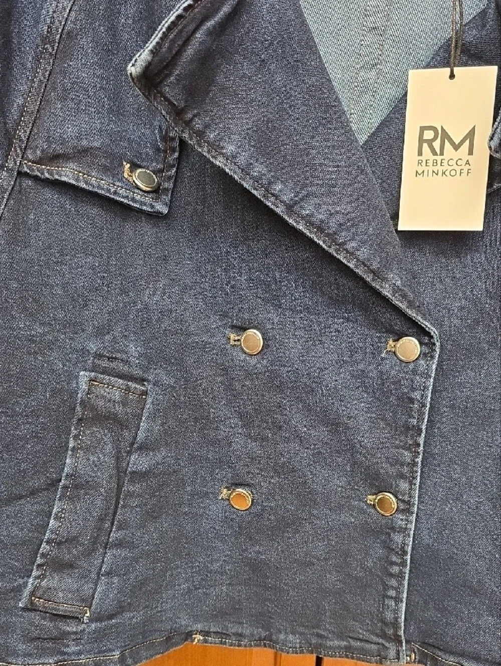 RM Rebecca Minkoff Double Breasted Cropped Denim Trench Jacket Sz LG NEW